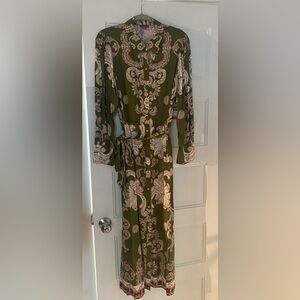 Vince Camuto Olive Green Paisley Long Sleeve Shirt Dress